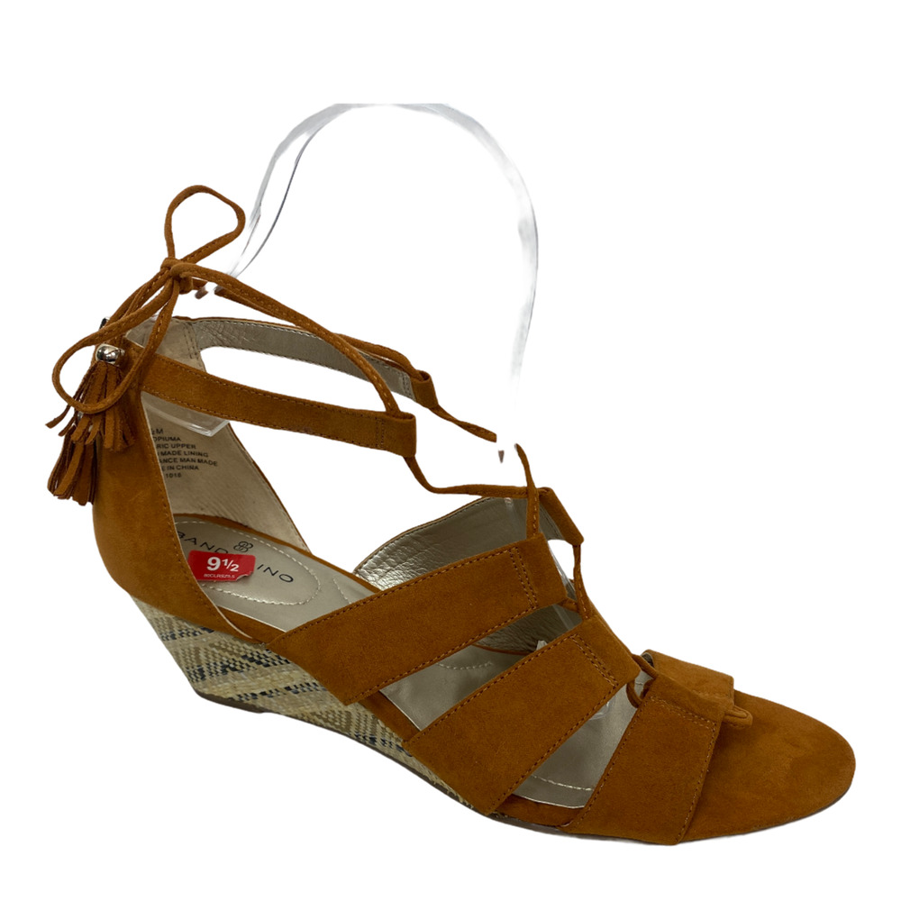 Bandolino Sandals 9.5 M Womens Brown Vegan Suede Faux Leather Back Zip‎ Wedge